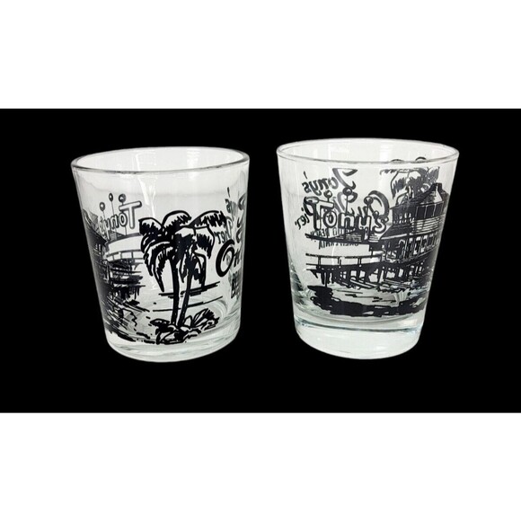 Vintage 60s MCM Tony's On The Pier Redondo Beach California Glass Rocks Glasses - Picture 1 of 15